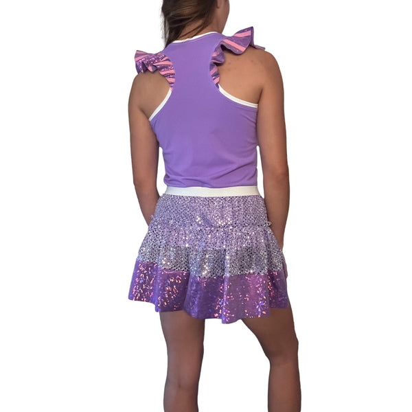 Princess Rapunzel Running Costume - Racerback Tank and Sparkle Skirt w/Optional Arm Sleeves - Rock City Skirts