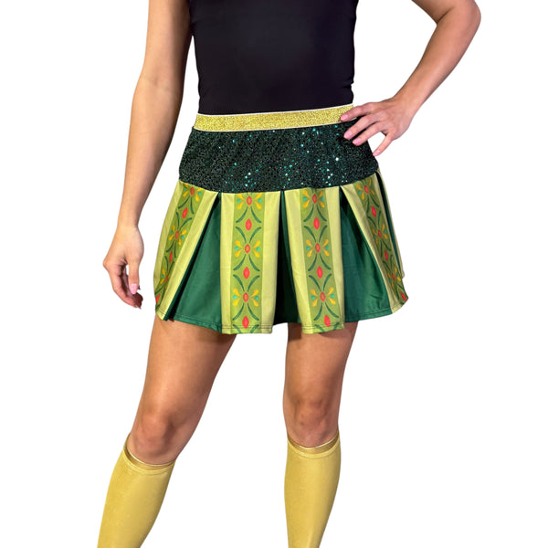 "Princess Anna" Inspired Running Green Pleated Sparkle Skirt - Rock City Skirts