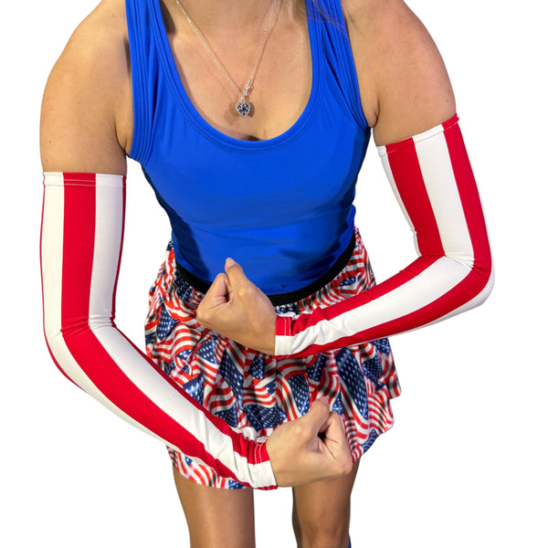 Red and White Striped Arm Sleeves β Patriotic Compression Sleeves - Rock City Skirts