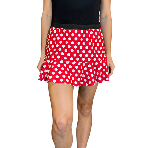 Red & White Polka Dot Spandex Minnie Running Trumpet Skirt - Rock City Skirts