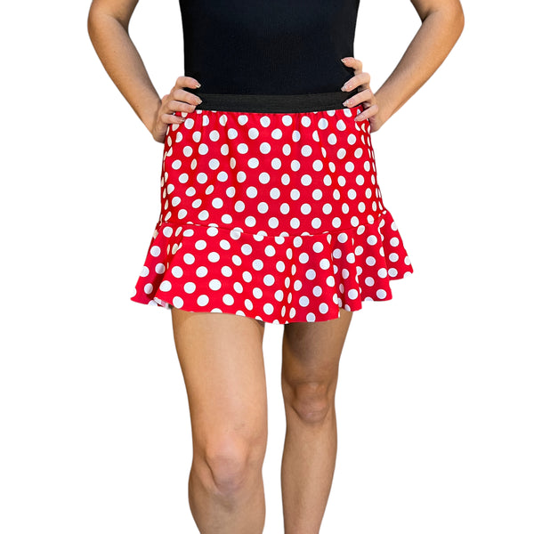 Red & White Polka Dot Spandex Minnie Running Trumpet Skirt - Rock City Skirts