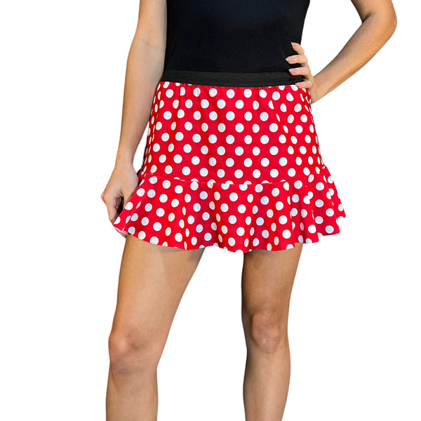 Red & White Polka Dot Spandex Minnie Running Trumpet Skirt - Rock City Skirts