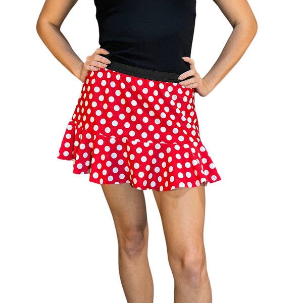 Red & White Polka Dot Spandex Minnie Running Trumpet Skirt - Rock City Skirts