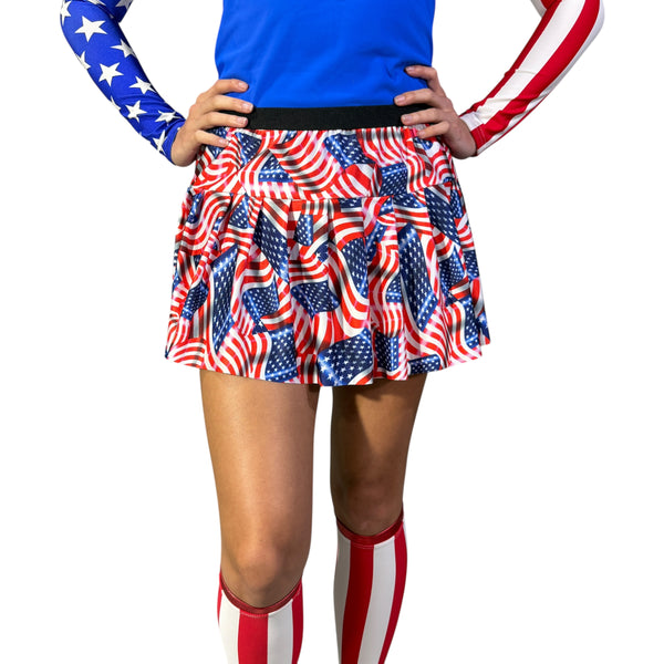 USA Flag Running Skirt – Patriotic Red, White & Blue Race Skirt - Rock City Skirts