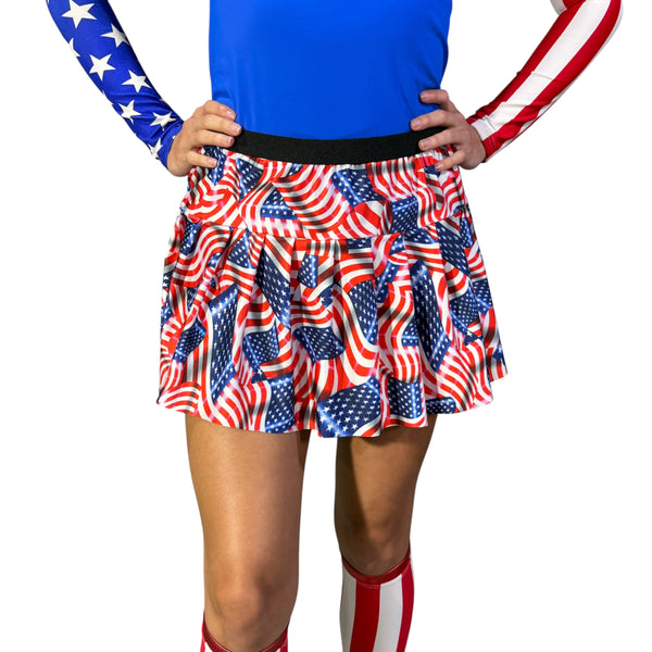 USA Flag Running Skirt – Patriotic Red, White & Blue Race Skirt - Rock City Skirts