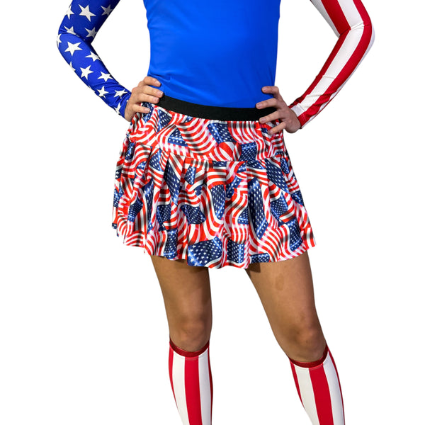 USA Flag Running Skirt – Patriotic Red, White & Blue Race Skirt - Rock City Skirts