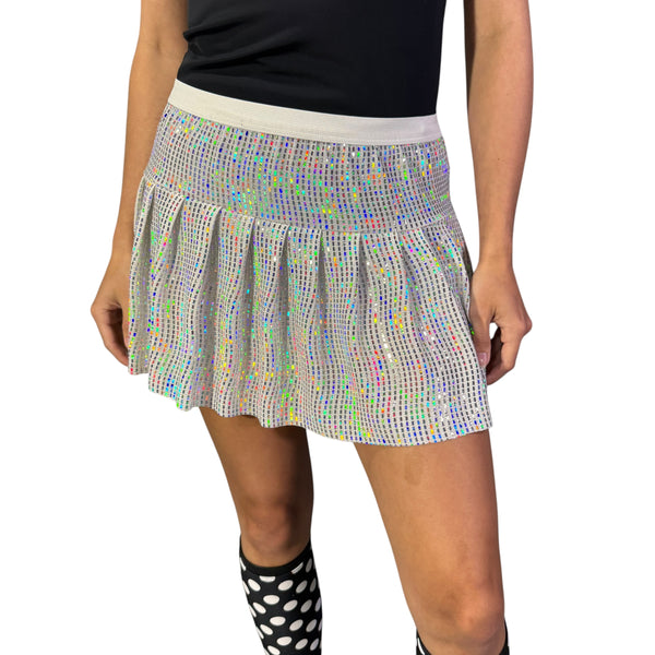 Holographic White Sparkle Running Skirt | Parade Skirt | Sequin Party Running Tutu - Rock City Skirts