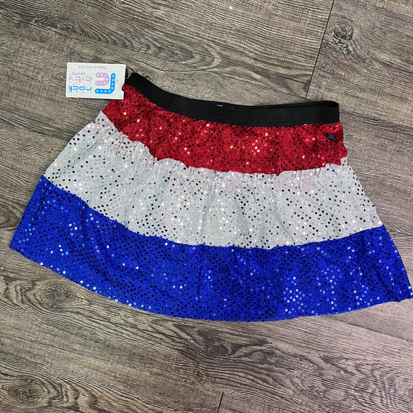 SALE - SMALL USA Red, White & Blue Patriotic Sparkle Running Skirt - Rock City Skirts