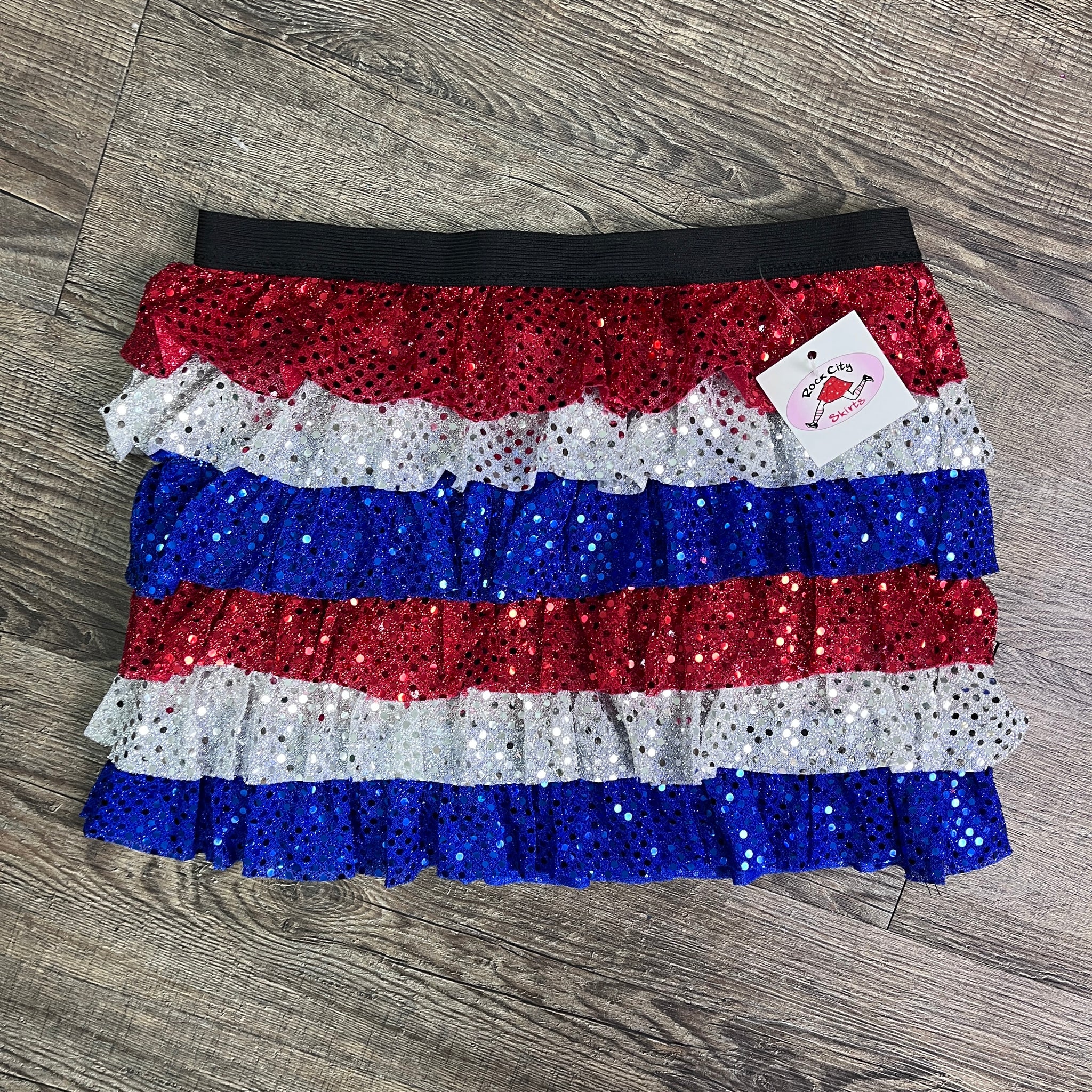 SALE - XS - USA Ruffled Sparkle Skirt - Rock City Skirts