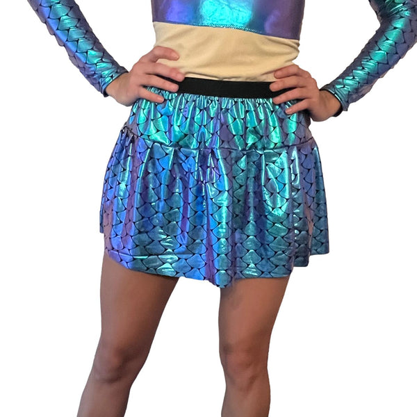 Holographic Mermaid Scale Running Skirt