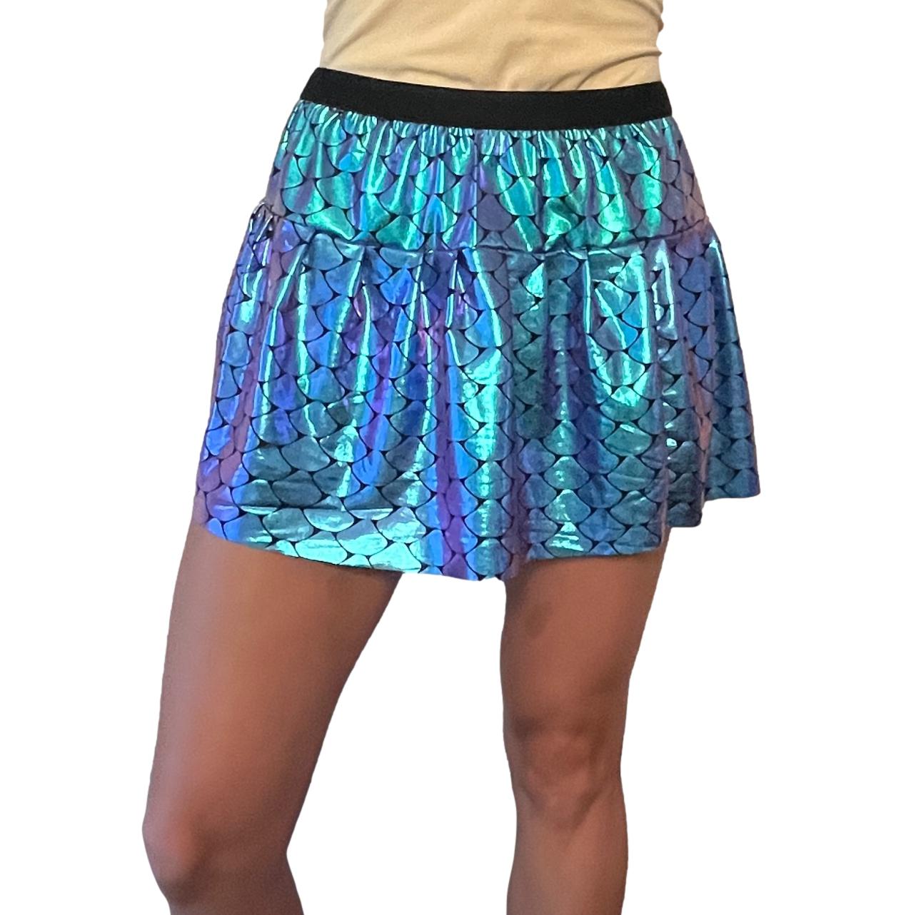 Holographic Mermaid Scale Running Skirt