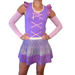 Princess Rapunzel Running Costume - Racerback Tank and Sparkle Skirt w/Optional Arm Sleeves - Rock City Skirts