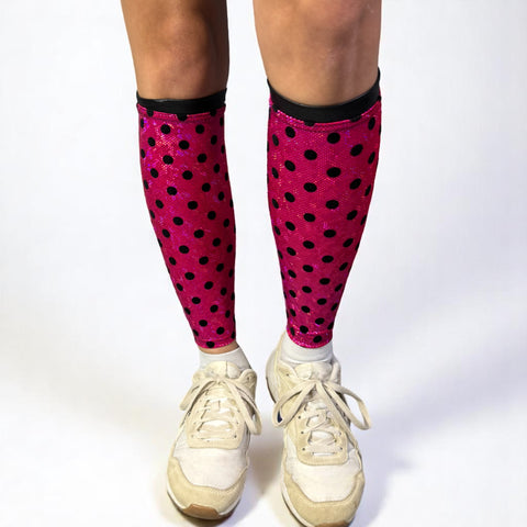 Pink Holographic Polka Dot Compression Calf Leg Sleeves