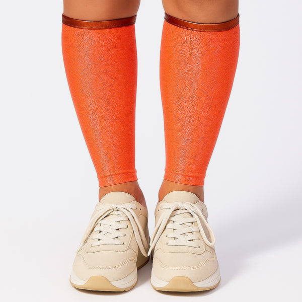 Orange Sparkle Compression Calf Sleeves