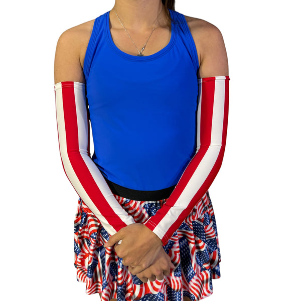Red and White Striped Arm Sleeves – Patriotic Compression Sleeves