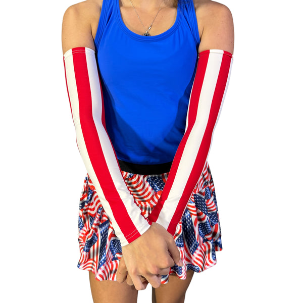 Red and White Striped Arm Sleeves – Patriotic Compression Sleeves