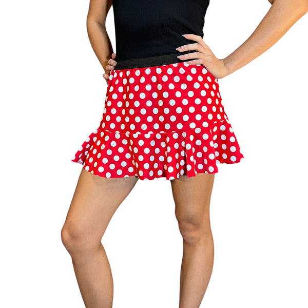Red & White Polka Dot Spandex Minnie Running Trumpet Skirt - Rock City Skirts