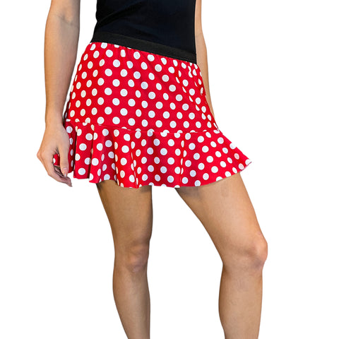 Red & White Polka Dot Spandex Minnie Running Trumpet Skirt - Rock City Skirts