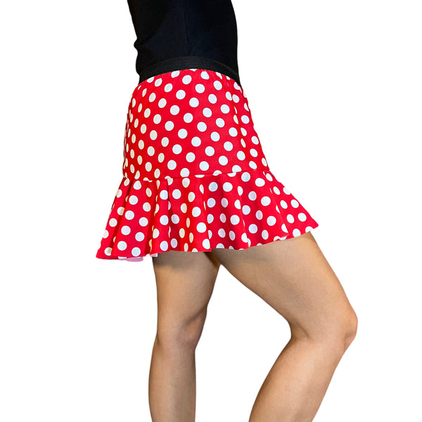 Red & White Polka Dot Spandex Minnie Running Trumpet Skirt - Rock City Skirts