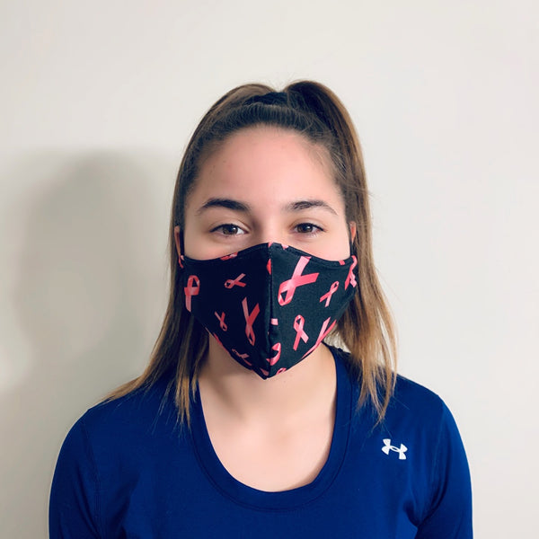 Pink Ribbon Breast Cancer Awareness Spandex Reusable Fitted Mask w/Filter Pocket - Rock City Skirts