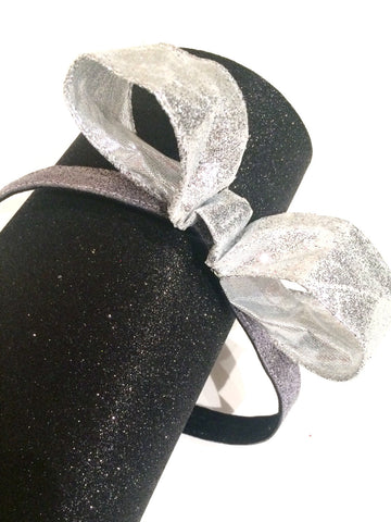 Silver Sparkle Bow Non-Slip Headband - Rock City Skirts