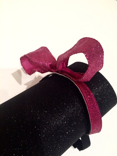 Fuchsia Glitter Bow Non-Slip Headband - Rock City Skirts